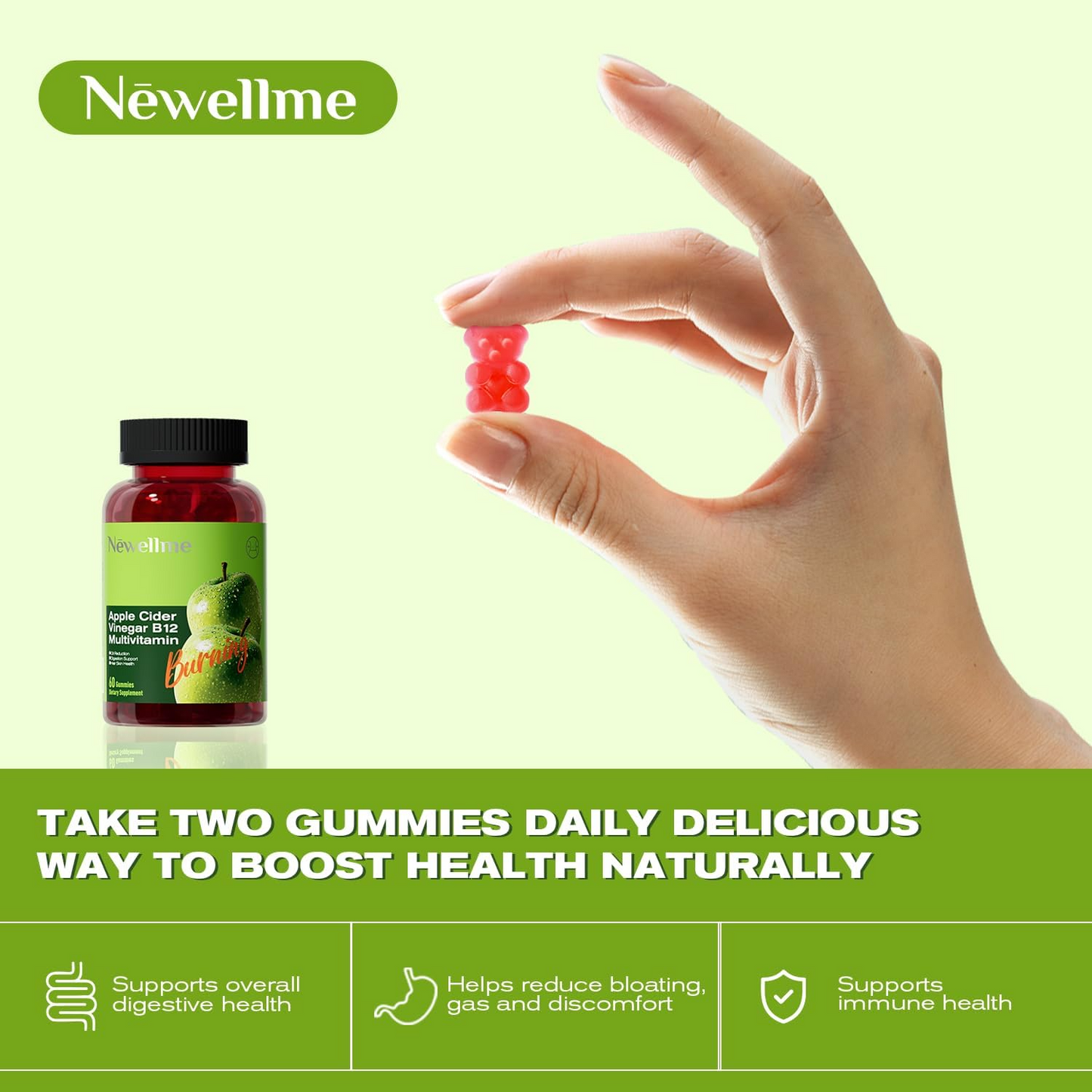 Apple cider Vinegar Gummies 15 days Clean, gluten-free, non-GMO, ACV Natural supplement for optimal diet health
