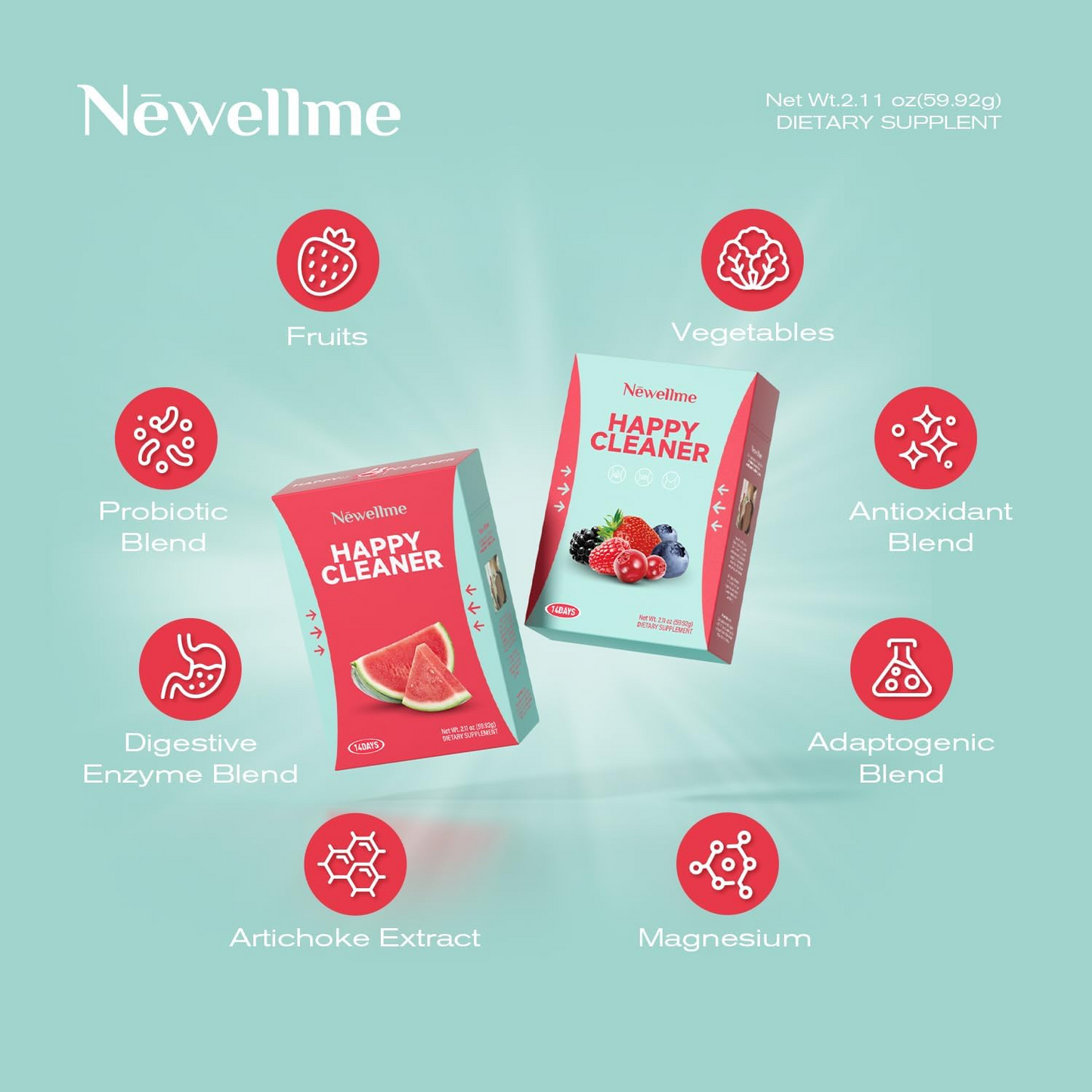 NEWELLME watermelon Berry Powder helps to cleanse and detoxify - boost immunity - antioxidant and adaptogen dietary supplement