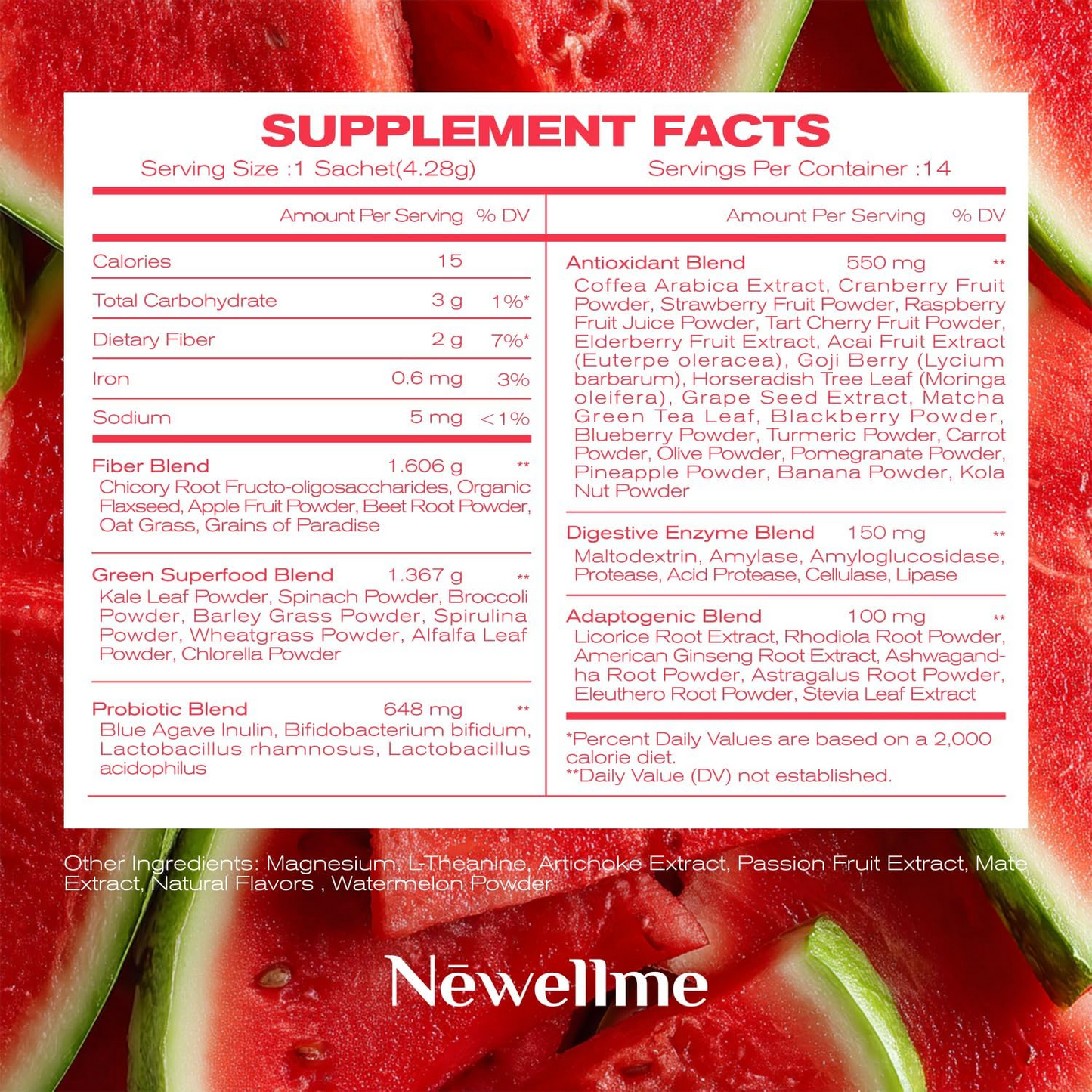 NEWELLME watermelon Berry Powder helps to cleanse and detoxify - boost immunity - antioxidant and adaptogen dietary supplement